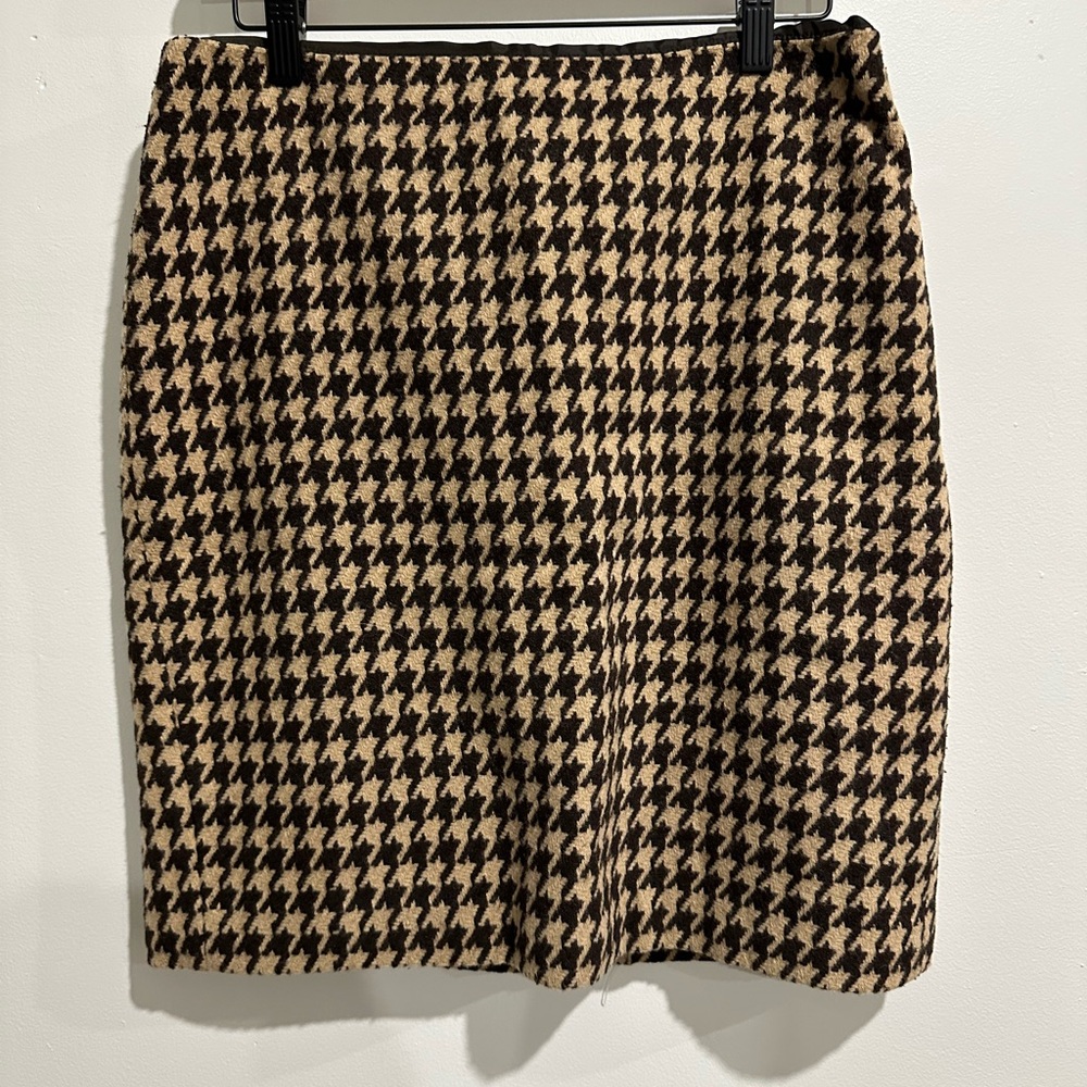 TALBOTS Wool Blend Lined Brown Houndstooth Preppy Holiday Mini Skirt Size 6
